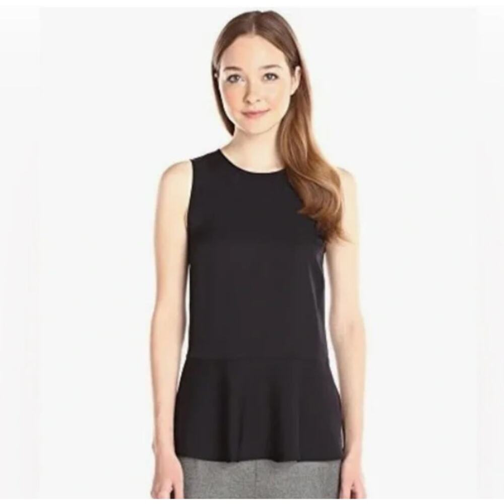 Theory Nicella Modern Black Silk Split Peplum Sleeveless‎ Top M Minimalist Work - Picture 2 of 11